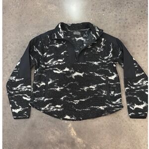 Trajectory Mens S Black White Marble Borg Fleece Quarter Zip Pullover Jacket